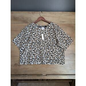 Maeve by Anthropologie Blouse Top Womens XL Beige Black Leopard Print Crop NWT